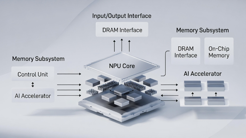 แผนผังแสดงสถาปัตยกรรมของชิป NPU ประสิทธิภาพสูงสำหรับการประมวลผล Edge AI